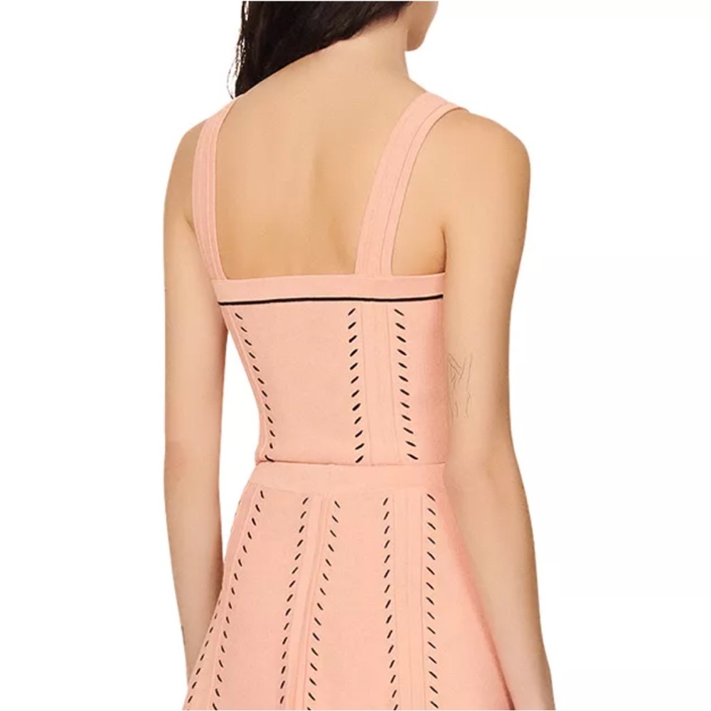 Sandro | Salmon pink "Figari" elastic knit crop top with black trim | Size S - Picture 4 of 6